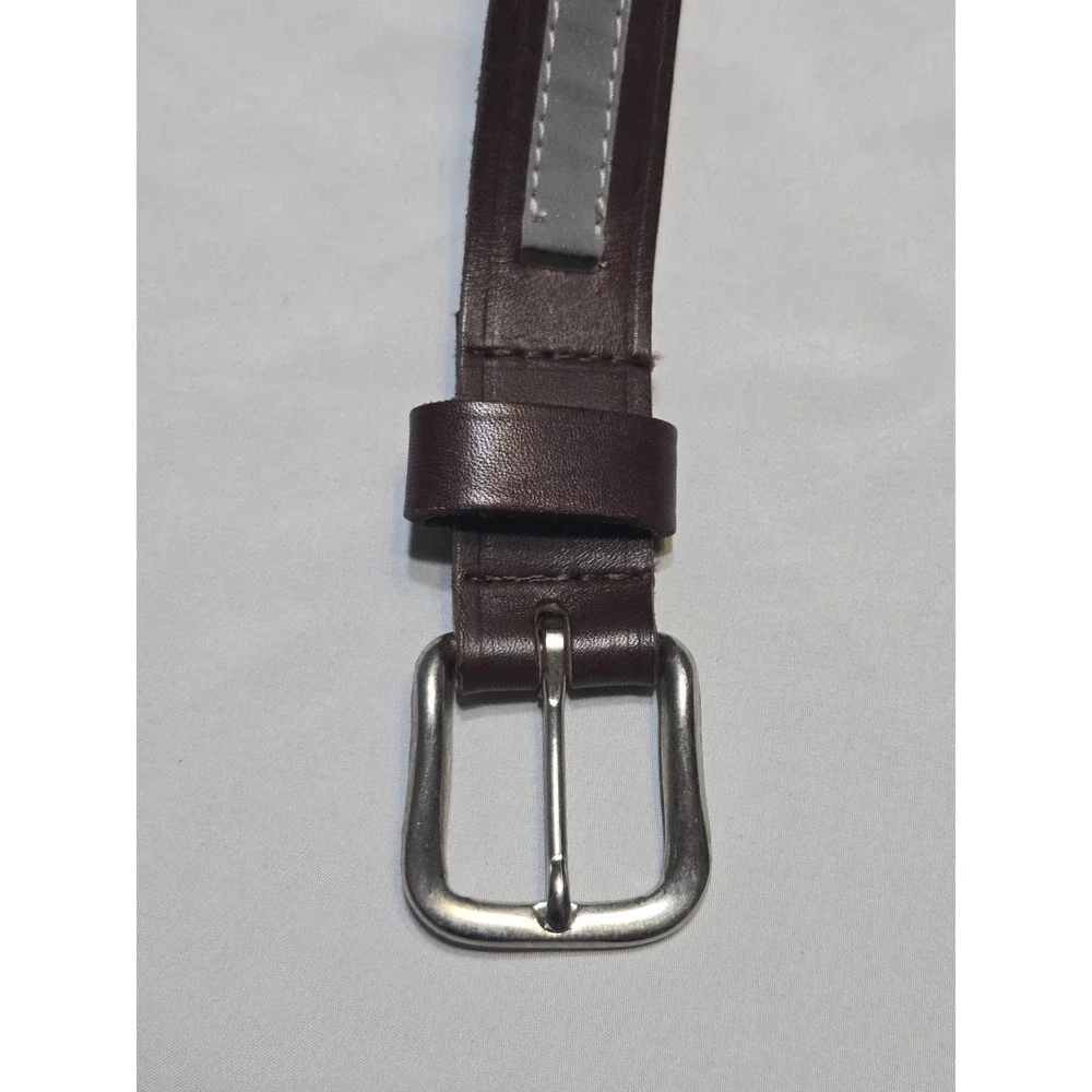 Buxton Leather Reflective Work Belt Size 52 Brown Silver 1.25